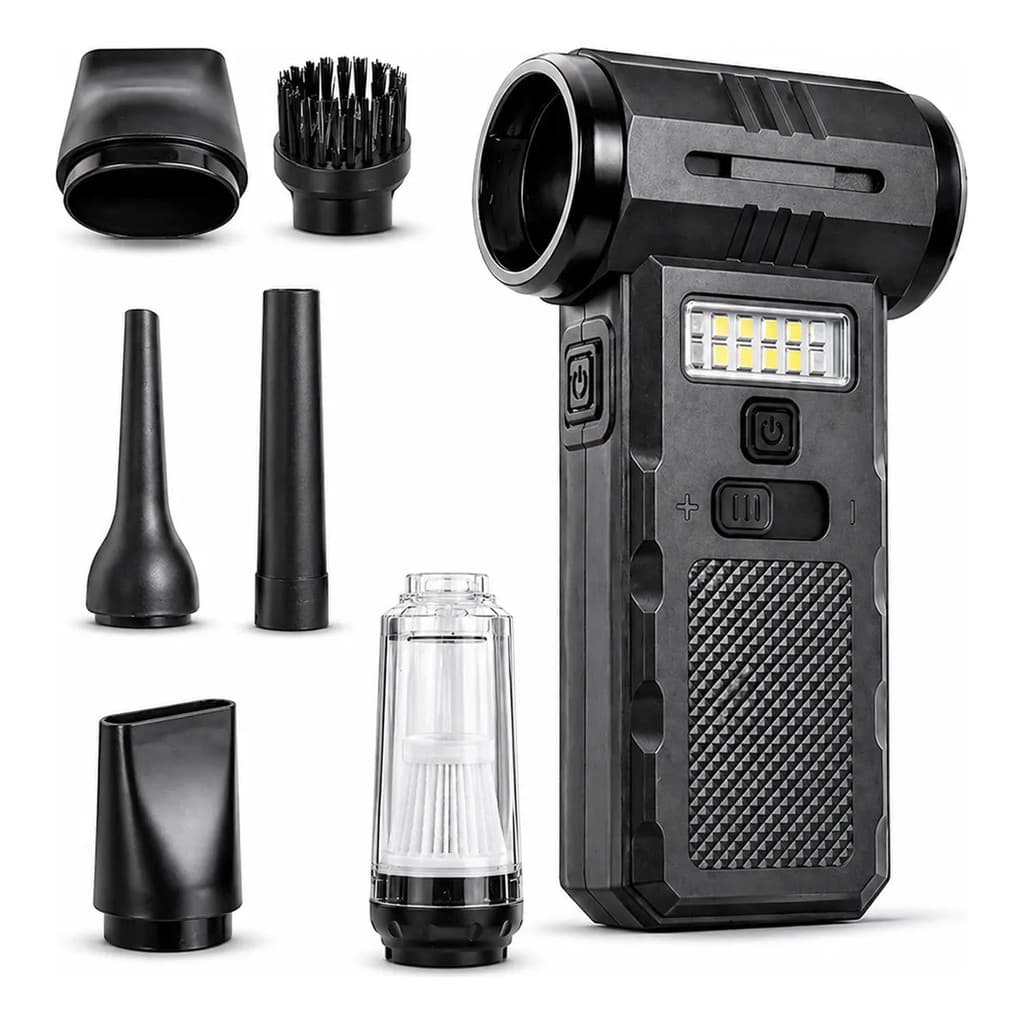 Mini Soprador Aspirador 13000 RPM Turbo Portátil 3 Em 1 Led Pc Carro