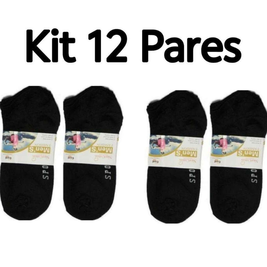 kit 12 Pares de Meia Soquete Cano Curto Unisex Preta  Sport