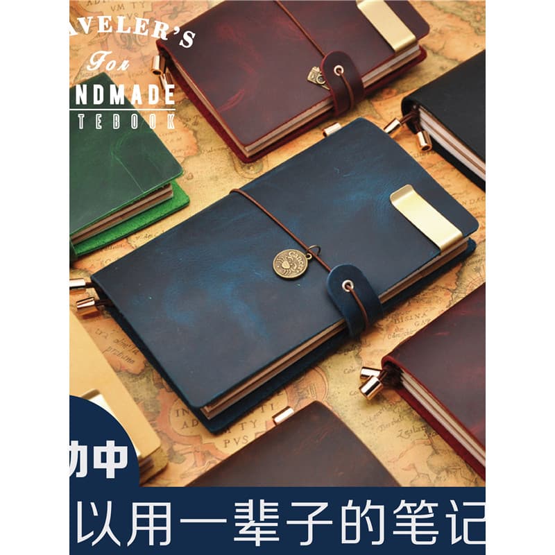 Caderno de couro artesanal, caderno de viagem, papelaria, retrô, diário, couro genuíno, portátil, pequeno