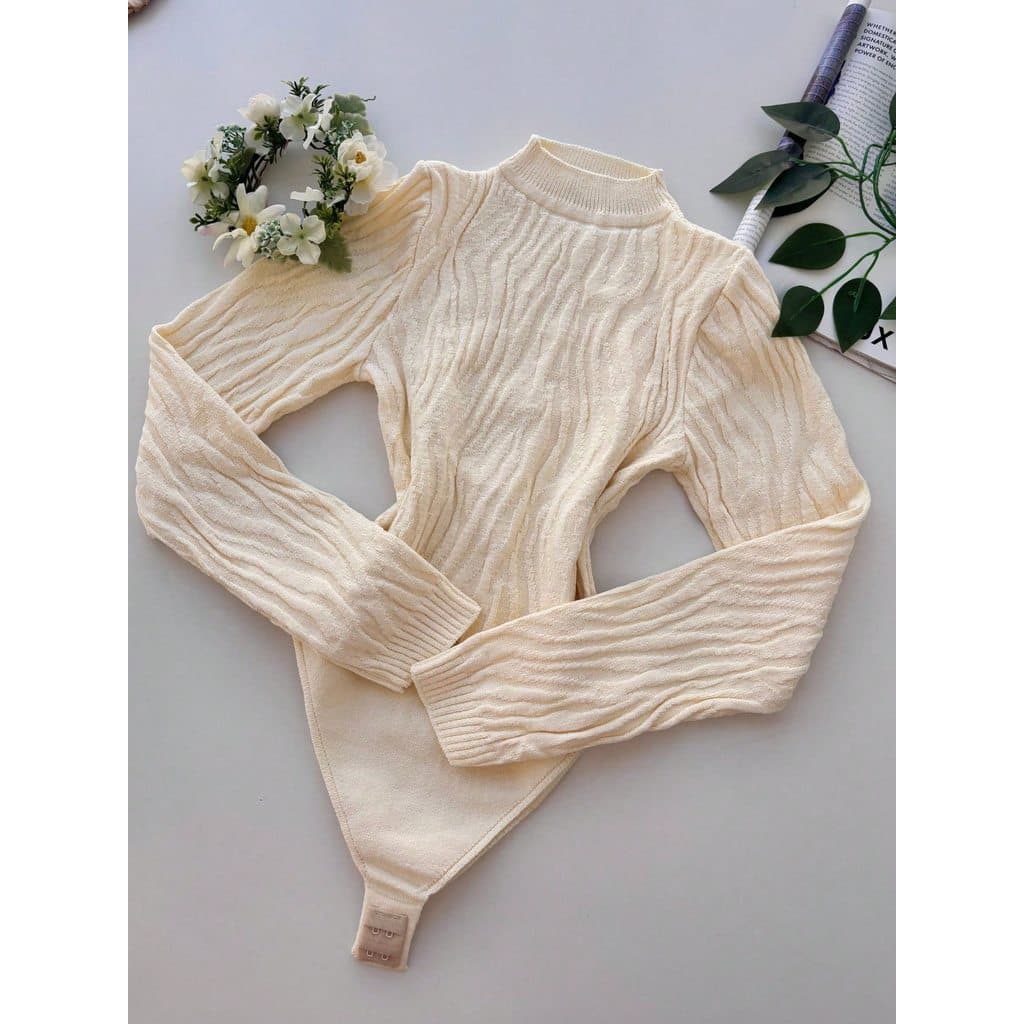 Body Feminino Manga Longa Modal Gola Alta Elegante Moda Feminina