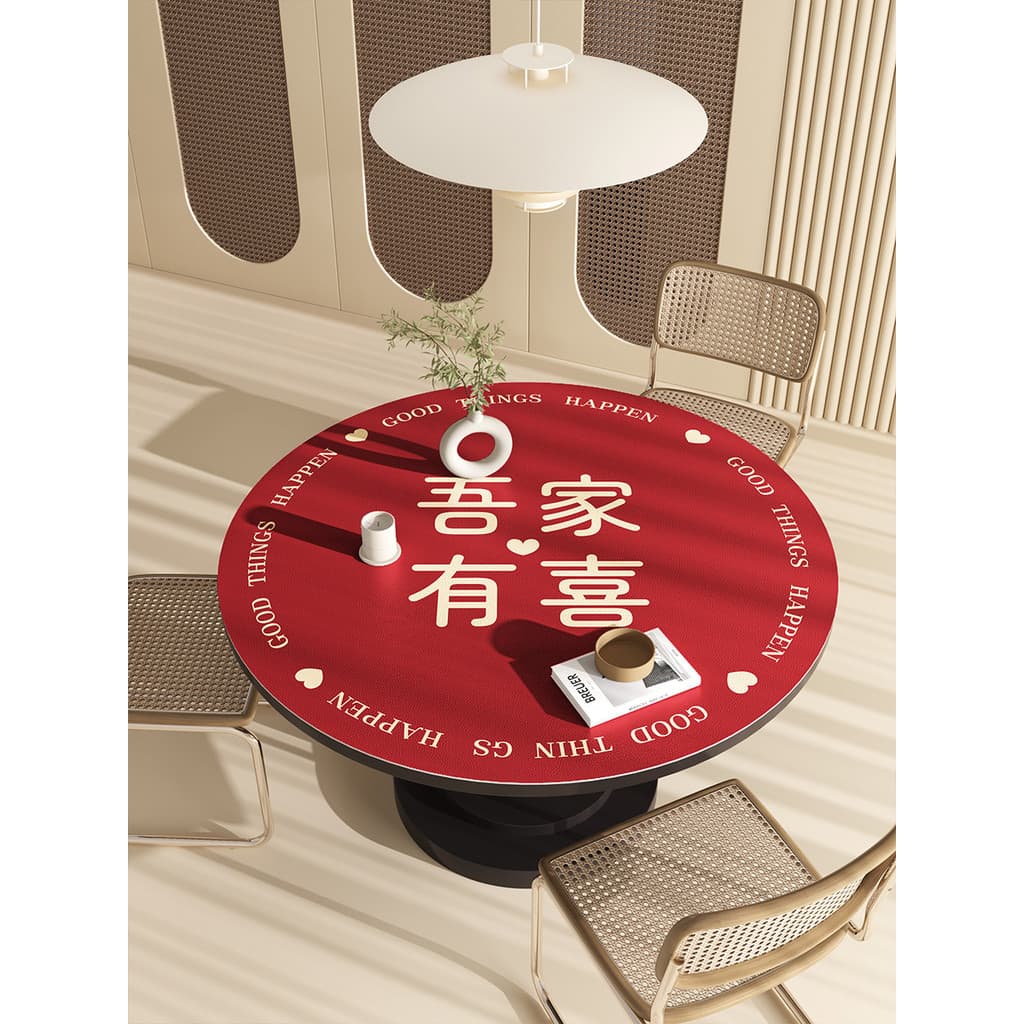 Toalha de mesa vermelha de personagem feliz, casamento, noivado festivo, mesa de centro redonda, à prova de óleo, à prov