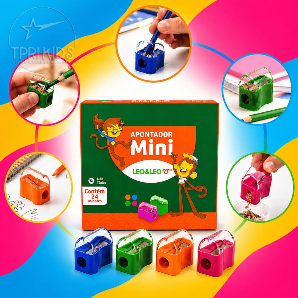 Kit 12 a 48 Apontador Escolar Com Depósito Material Infantil Mini Cestinha Coletora  Coloridos