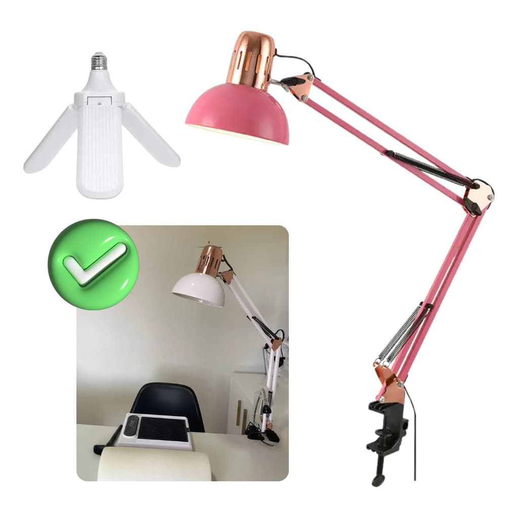 Kit Luminária Pixar Cromada Articulada garra + Lampada Pétala 60w