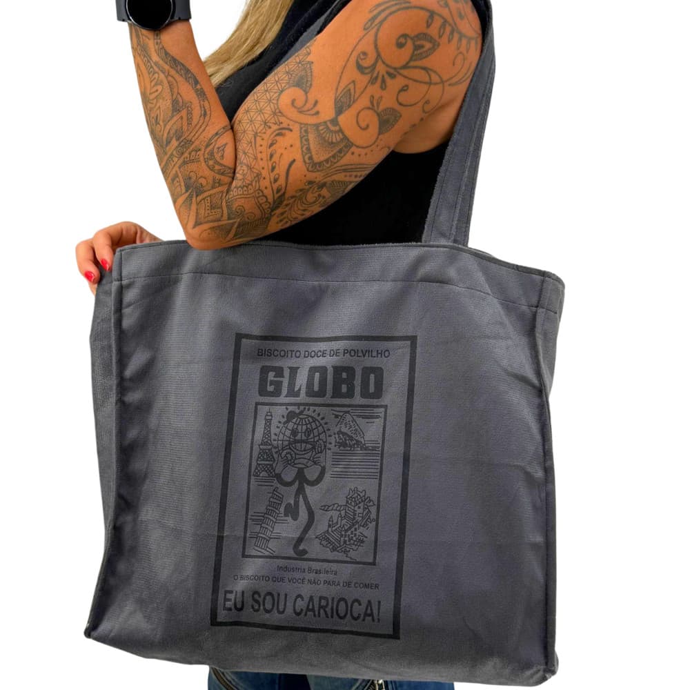 Bolsa Tote Suede GG "GLOBO" (Cinza) Grande Espaçosa com Fecho Magnético Elegante Feminina