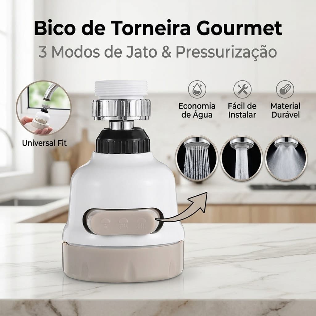 Bico Torneira Chuveirinho Gourmet Arejador 3 Jatos Abs