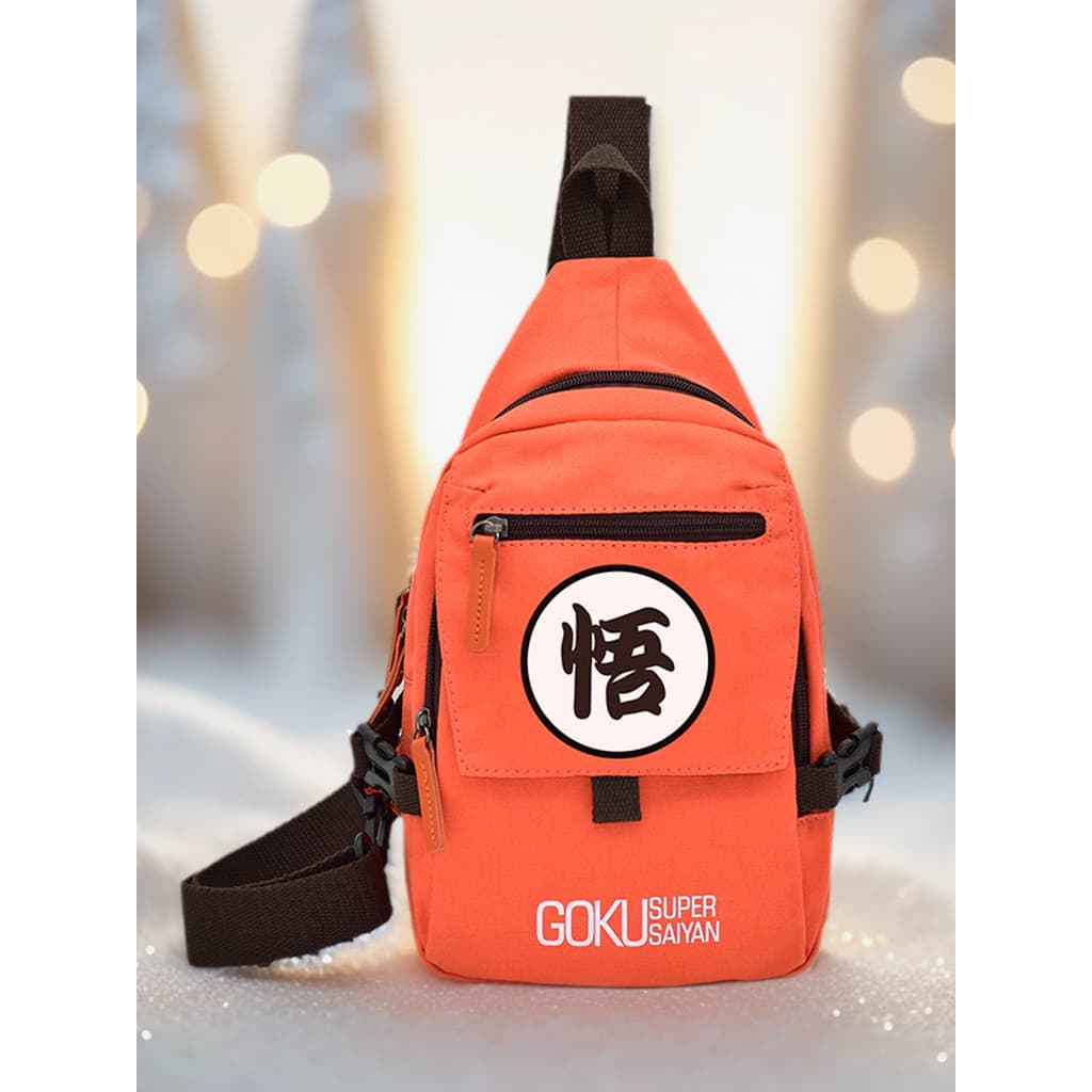 Dragon Ball Son Goku Bolsa de Peito Masculino Estudante Frente Traseira Anime Lona Zíper Celular Tablet Bolsa Mensageiro