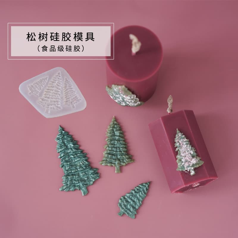 Molde de Silicone de pinho de natal, faça você mesmo, vela perfumada, decoração de bolo, Fondant, Chocolate, grau alimen