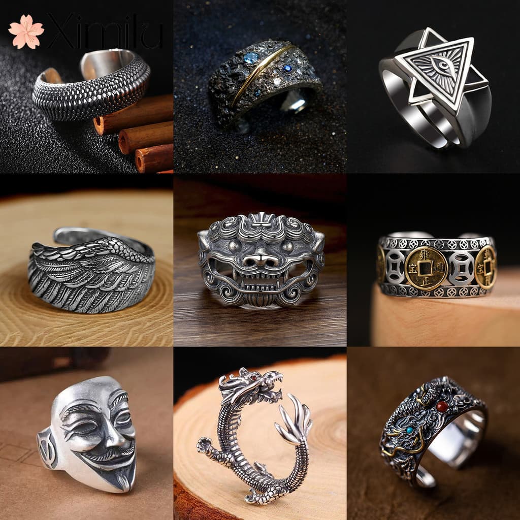 ❤ Original vários estilos série Retro moedas de cobre lótus sorte tailandês anel de prata das mulheres dos homens ábaco