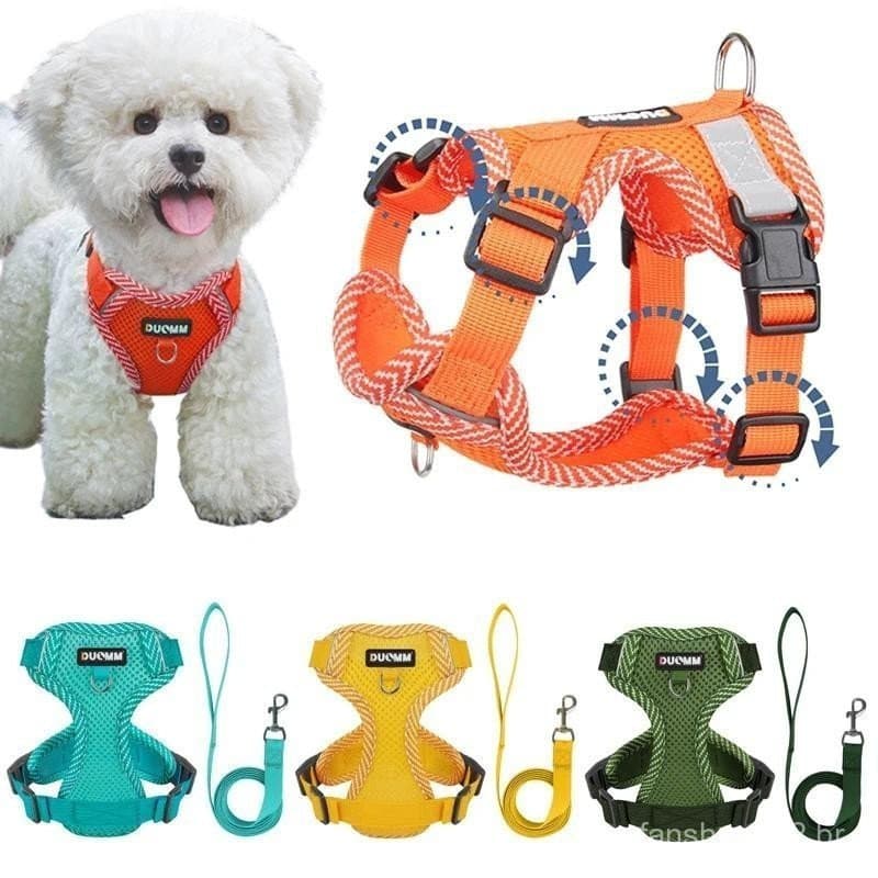 Conjunto De Arn锚s E Trela Para C茫es Com Ajuste De 4 Pontos , Pequenos , Malha Reflexiva , Colete , Filhote De Cachorro ,