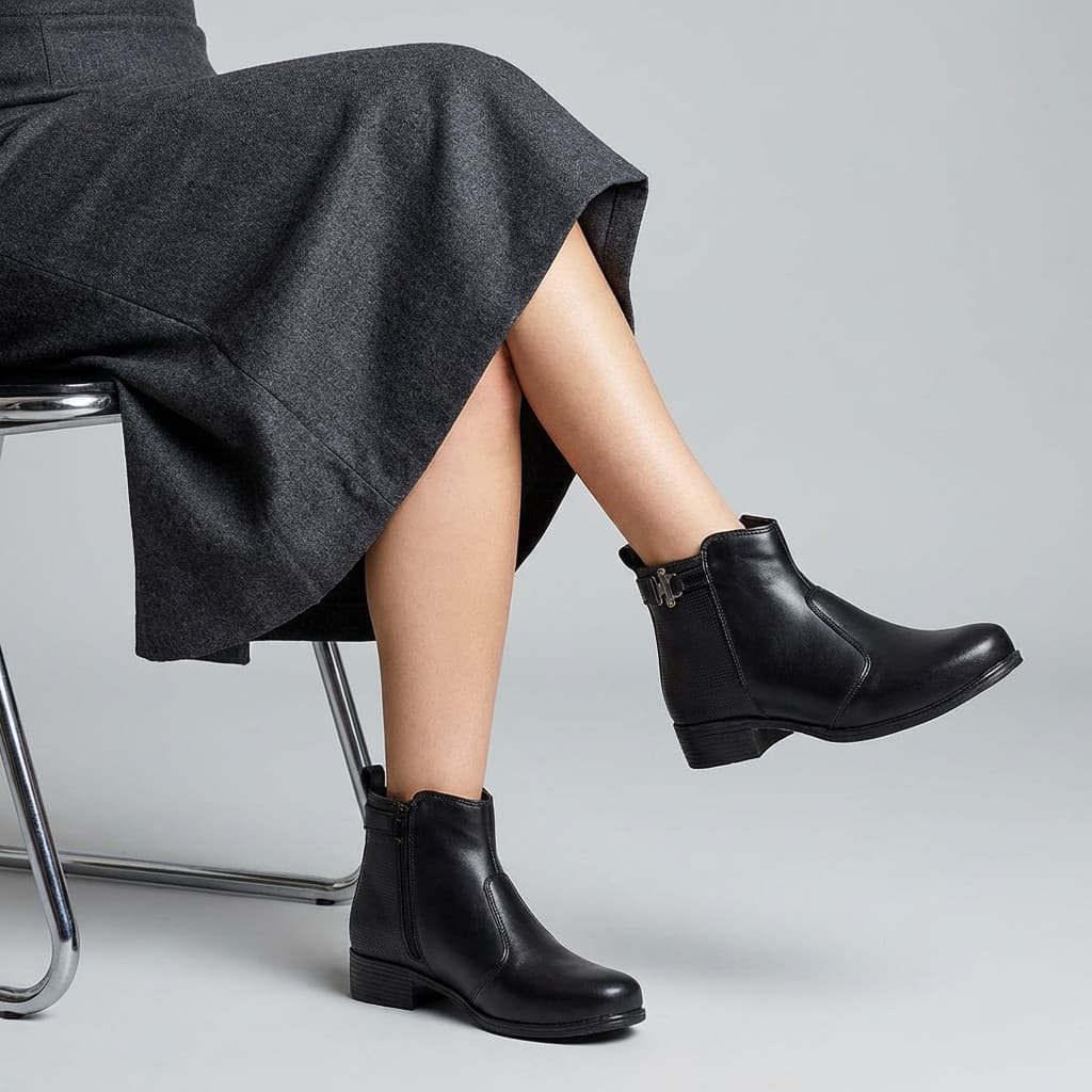 Bota Feminina Cano Curto Preta Zíper Lateral Fivela Confortável Giolo