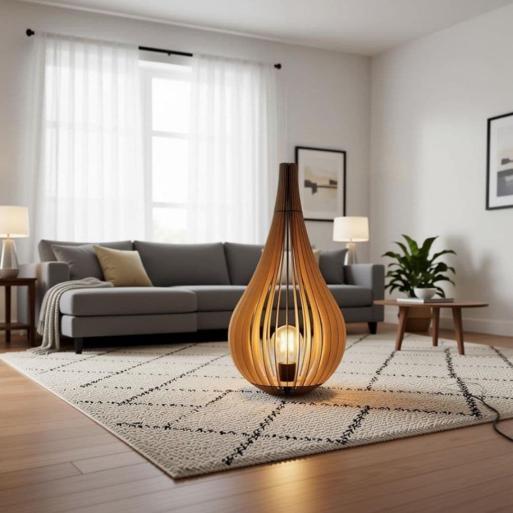 Abajur de Chão Grande MDF Luminária Moderna Luxo Sala Quarto Hall  60 75 90cm Decoração