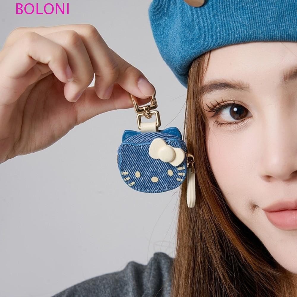 BOLONI KT Cat Pingente De Couro PU , Chaveiro Fofo Estilo Coreano Para Gatinho Jeans , Bolsa Fone De Ouvido Fashion Com