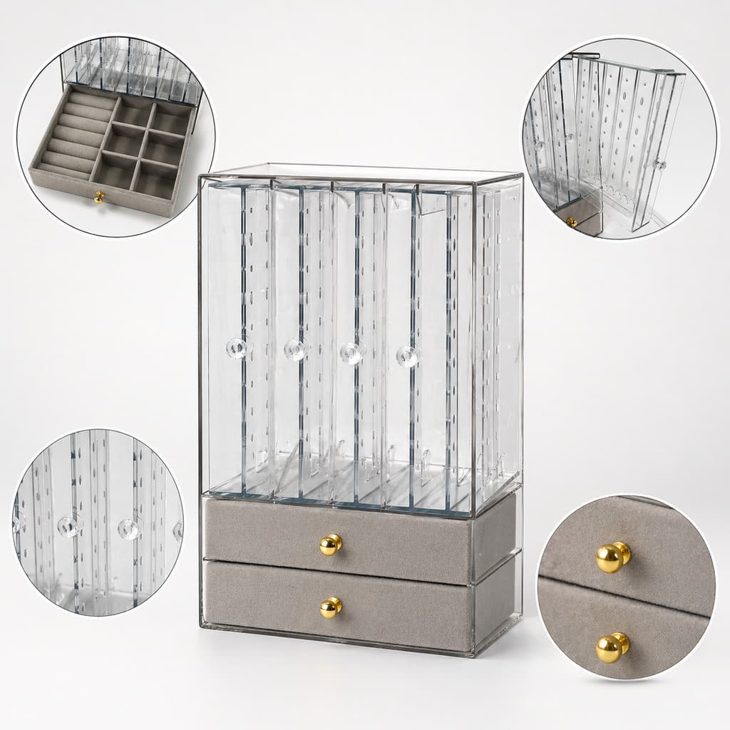 7 Divisórias Porta Joia  Luxo Organizador Acrílico Veludo Premium