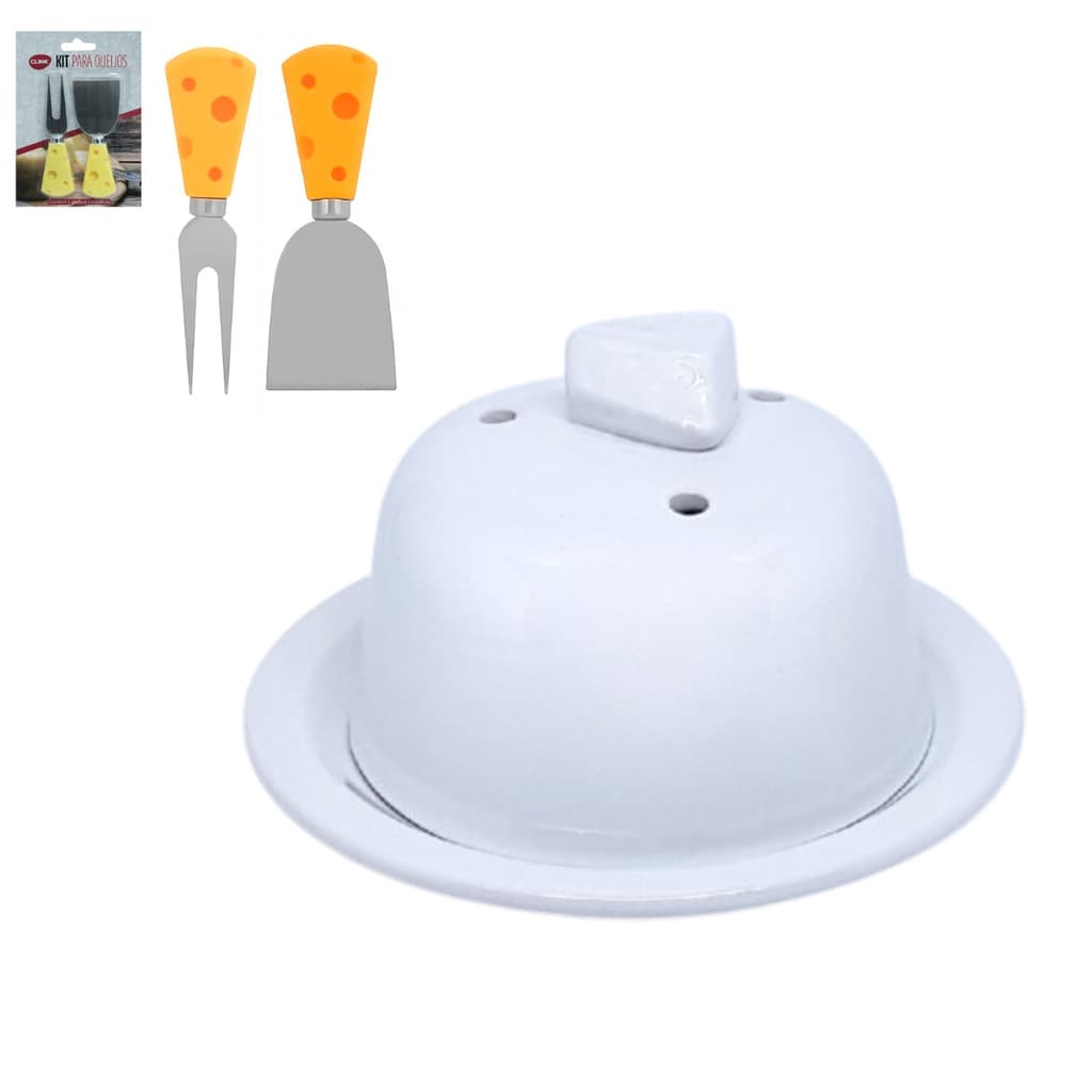 Queijeira  Cerâmica Grande + Espátulas: Um Conjunto Completo