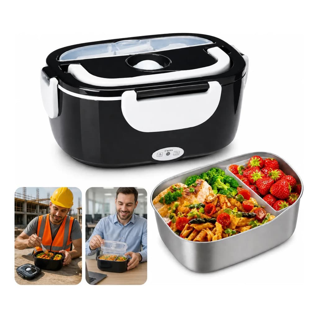 Marmita Térmica Elétrica 1,5L Bivolt 127V/220V para Carro e Casa Aquece Comida em 30min