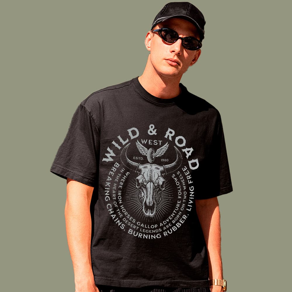 Camiseta Básica Skull Bull Western Country Style 100% Algodão