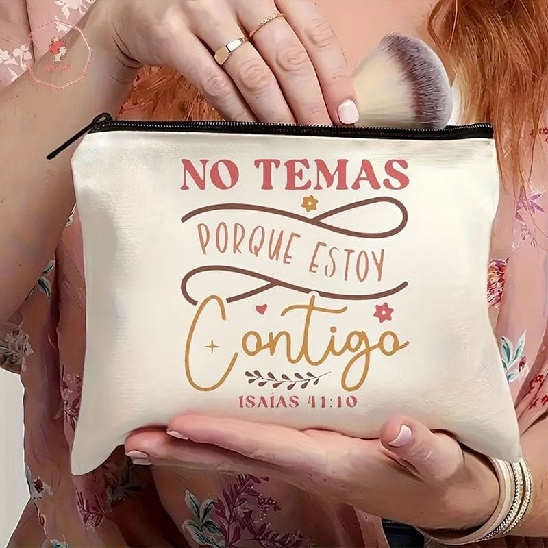 AACAR 1 Peça Bolsa De Maquiagem Inspiradora Da Bíblia Espanhola Com Isaiah 41 : 10 Versículo Bege Claro Organizador De C