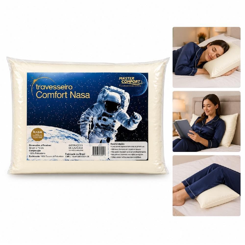 Travesseiro Nasa Inteligente Alto Antialergico Ortopedico Anatomico Master Confort Antiacaros Tradicional Espuma Macia