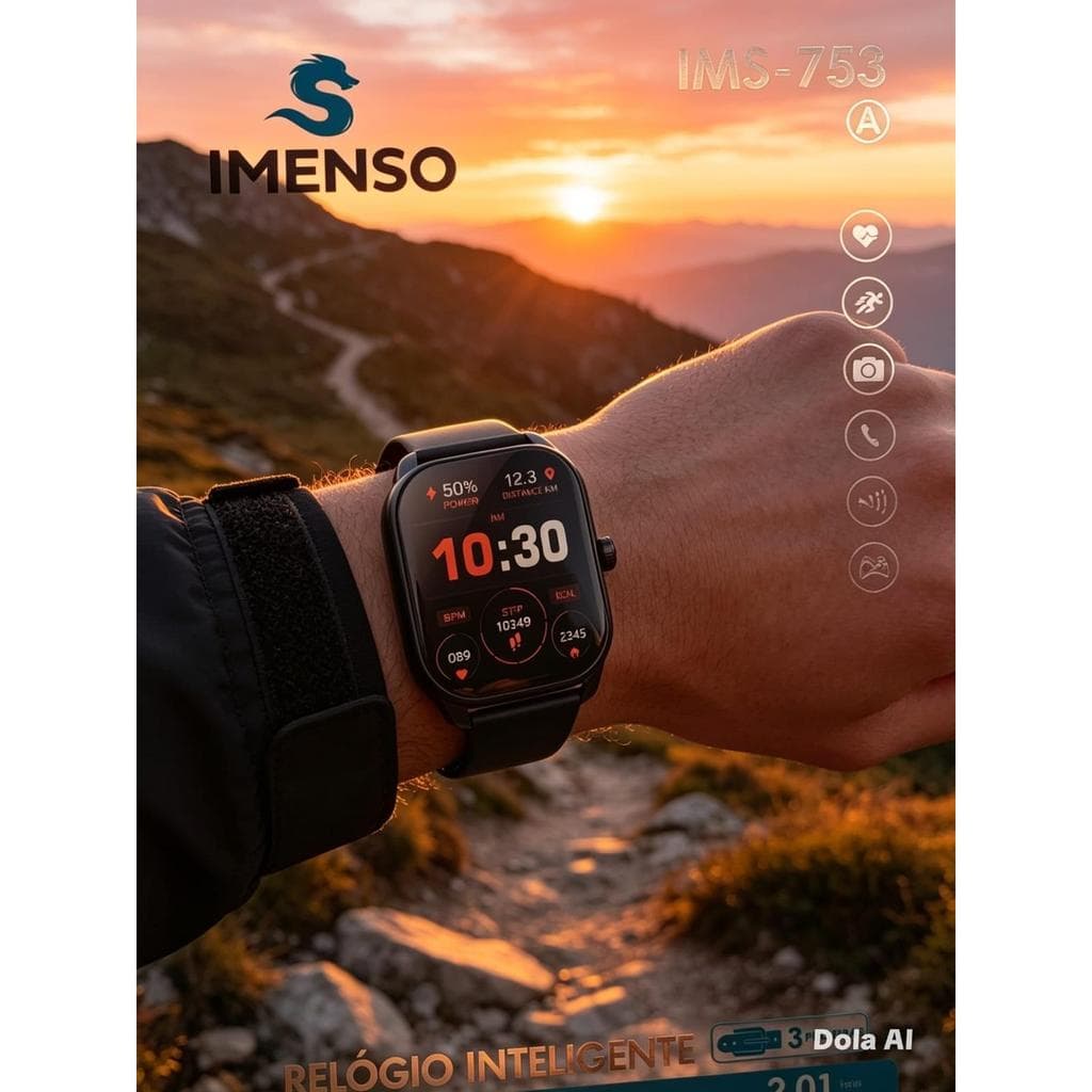 Smartwatch Grande Premium com 3 Pulseiras + Chamadas Bluetooth | Música, Passos e Câmera Remota