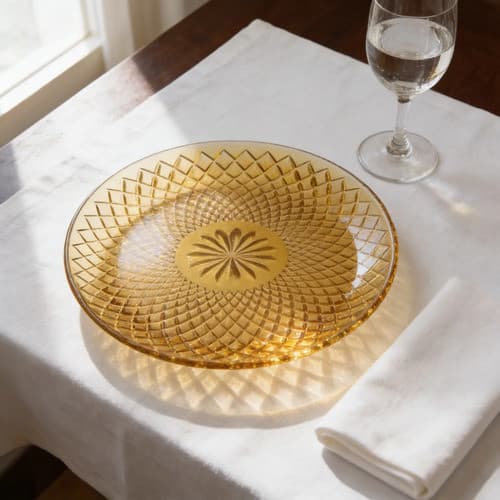 Prato De Vidro Âmbar 15cm Decorativo Sobremesa Elegante Âmbar Geométrico
