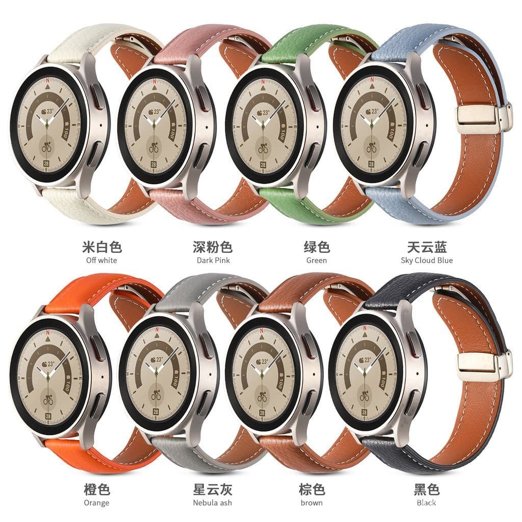 Pulseira de relógio Active2 em couro genuíno com padrão de lichia e fecho dobrável para Samsung Galaxy Watch 7FE456pro.