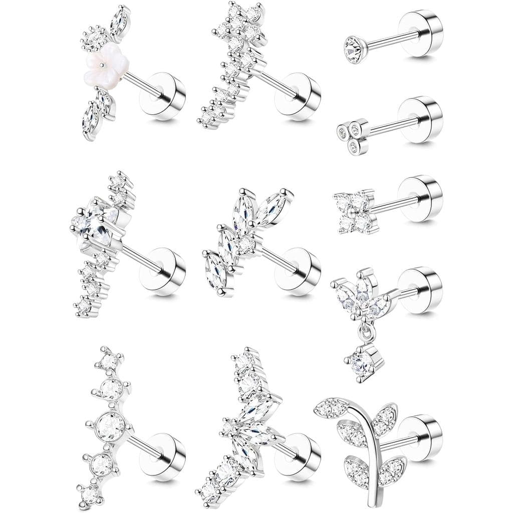 Brincos de Cartilagem com Base Plana 16G para Mulheres, Hipoalergênicos, com Zircônia Cúbica, para Piercings Daith, Conc