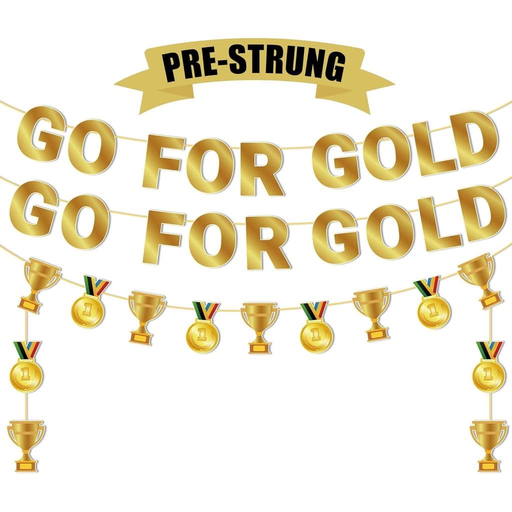 Decorações para Festas de Jogos Esportivos de Inverno, Faixa "Vamos Ganhar Ouro" 2026, Artigos para Festas Temáticas de
