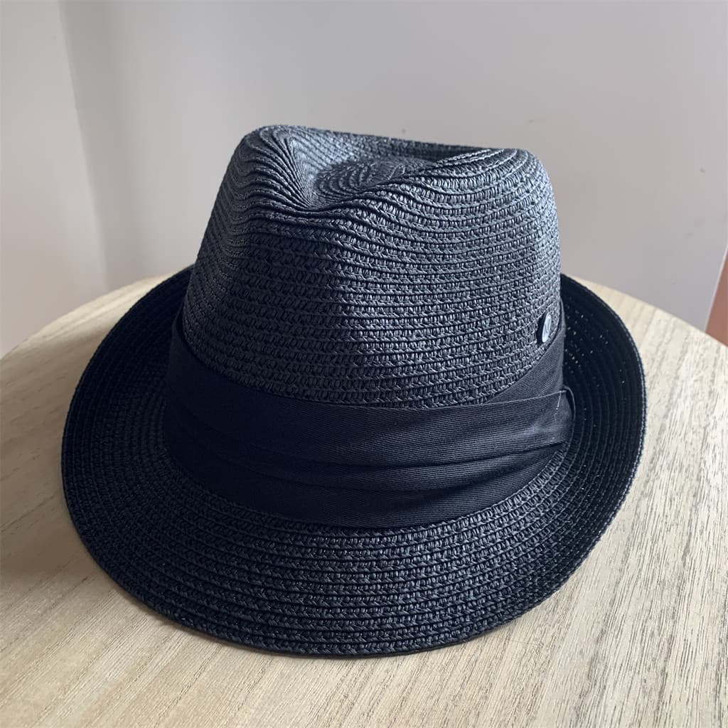 Preto pequeno chapéu superior à beira-mar férias panamá chapéu de palha masculino tecido Jazz britânico chapéu moda High