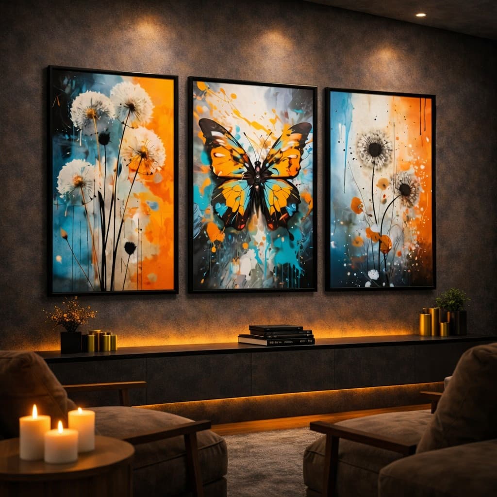 Quadros Decorativos Sala Grande Borboleta Dente de Leão Abstrato Quarto Moderno Hall