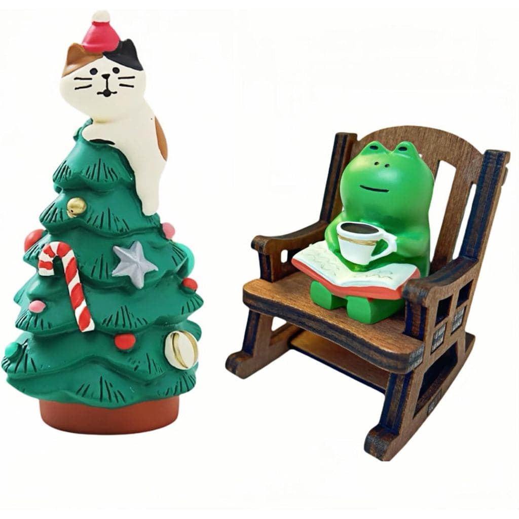 Miniature Frog Figurines with Christmas Cat Tree, Mini Frog Decorations with Christmas Tree, Cute Christmas Decor Funny
