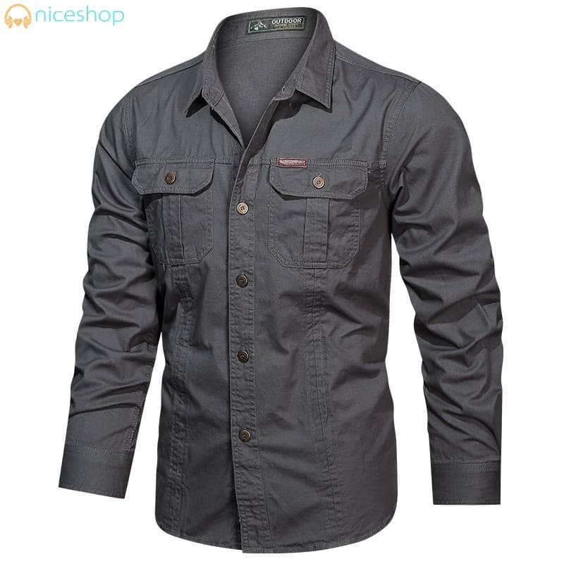 Camisa Masculina De Algodão De Manga Comprida – Cor Sólida Casual Primavera Outono Roupa De Trabalho