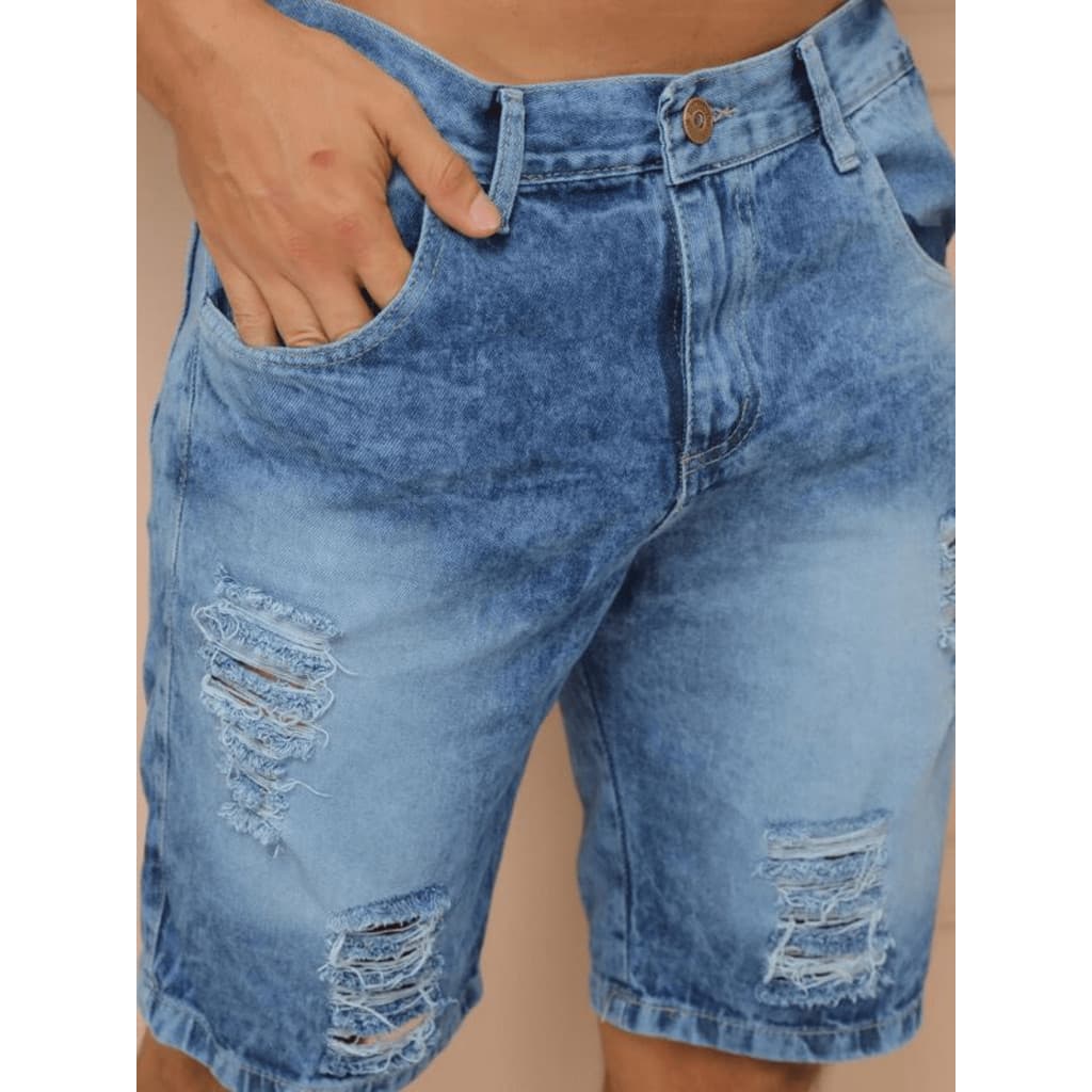 Bermuda Jeans Masculina Rasgado 100% Algodão