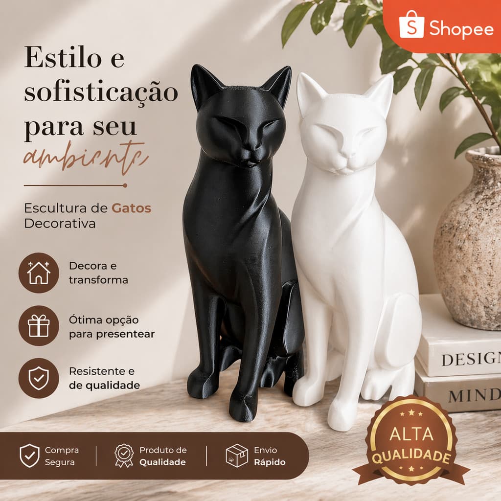 Dois Gatos Decorativos Minimalistas Escultura Decoração Moderna Quarto Sala Presentes Felinos