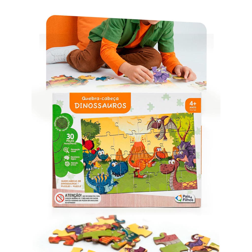 Quebra-Cabeça Dinossauros 30 Peças Infantil 4 anos Educativo