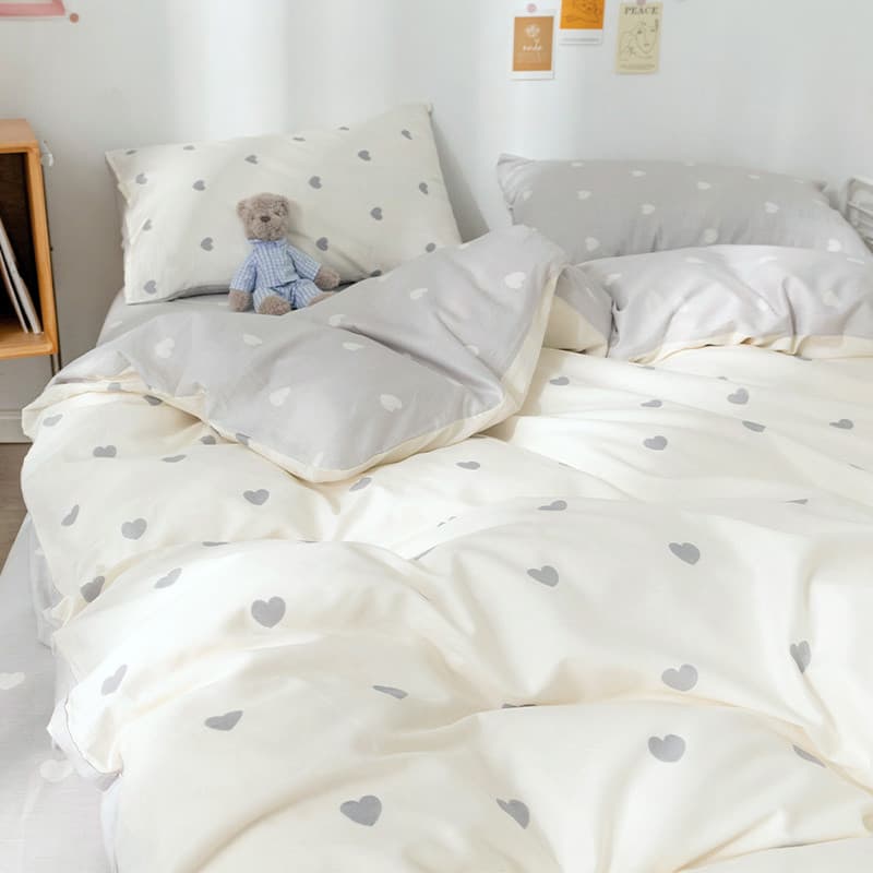 Versão coreana branco amor simples conjunto de quatro peças lençol colcha capa dormitório estudante meninas cama único c
