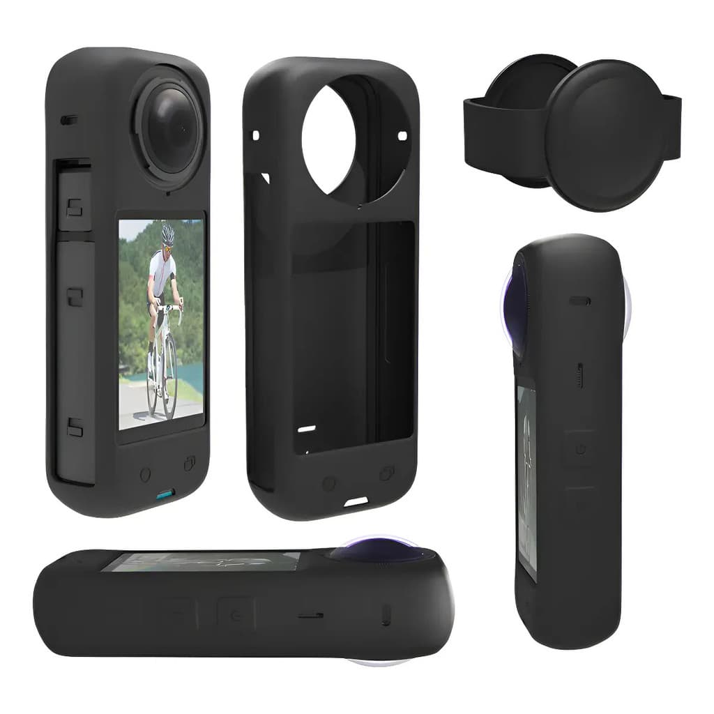 Capa De Silicone Preta C/tampa Lente P/ Insta360 X4 Proteção