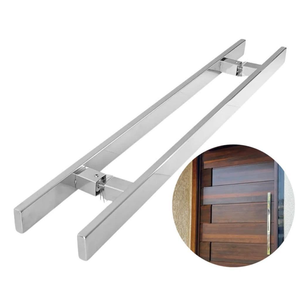 Puxador Porta Portão Alumínio Aço Inox 304 60cm Barra Chata