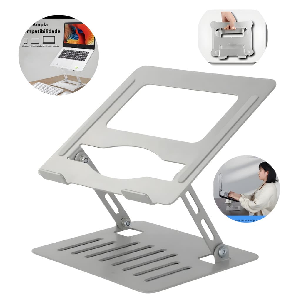 Suporte Para Notebook Metálico Universal De Mesa C/ Elevação