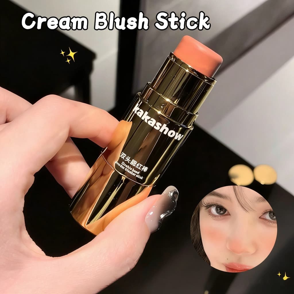 Kakashow Blush De Creme De Ponta Dupla Em Bastão Facial Natural Coreano De Baixa Saturação Com Esponja