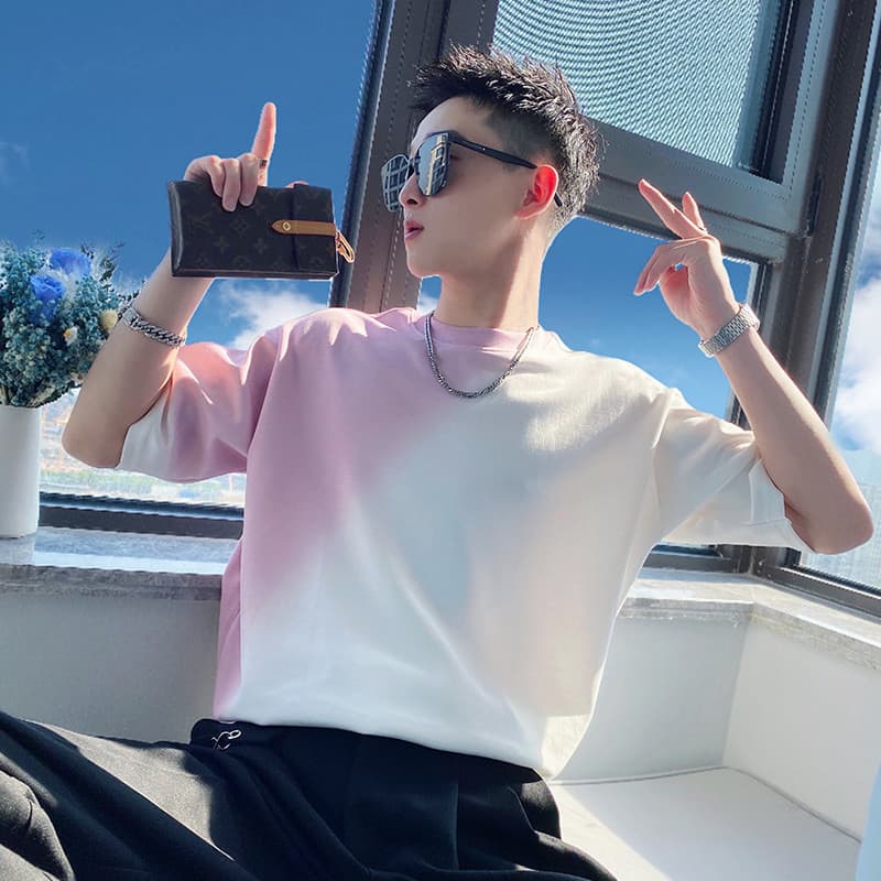 Verão de manga curta camiseta masculina Design na moda cor gradiente meia manga roupas masculinas 2026 novo estilo Stree