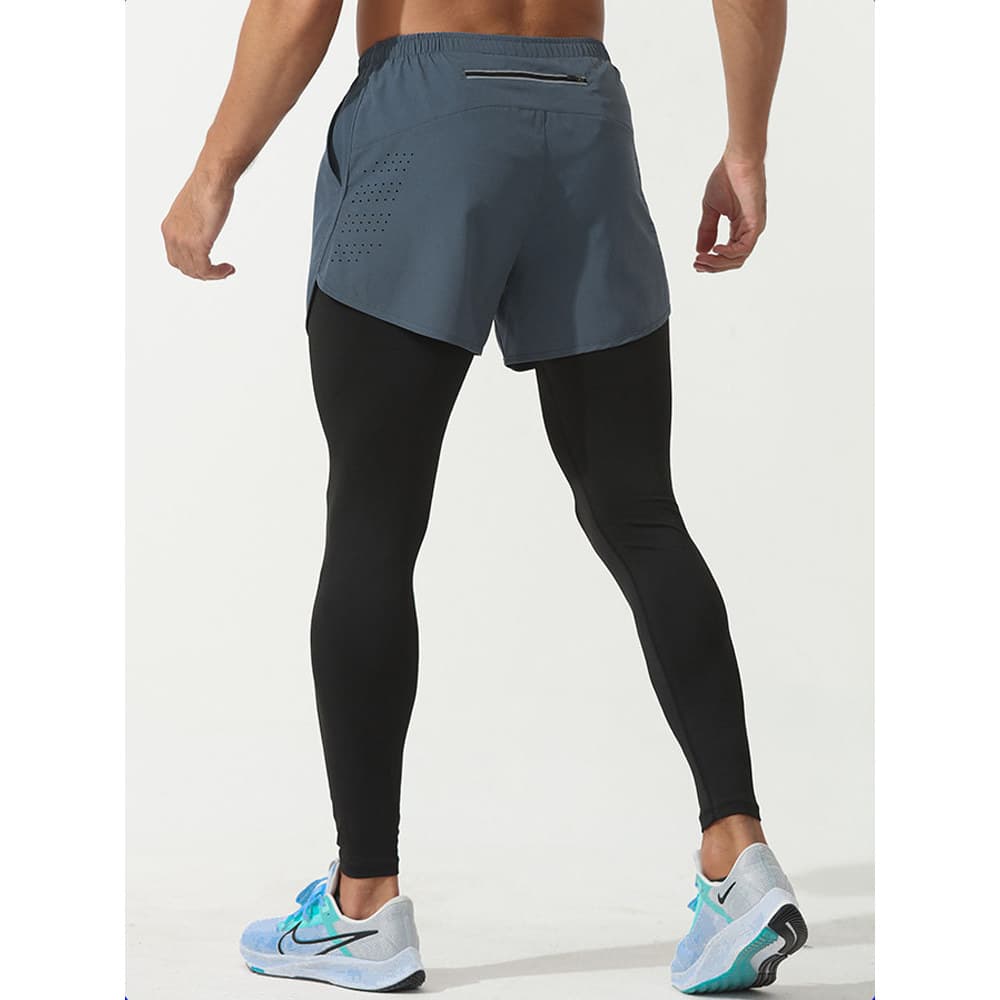Calças de corrida masculinas profissional maratona esportes falso calças esportivas de duas peças dois-em-um calças de c