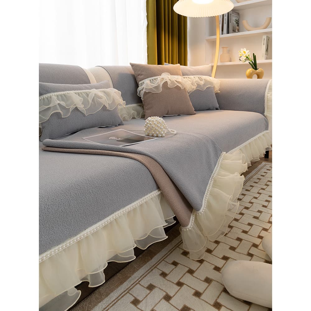 Almofada de sofá estilo europeu quatro estações Universal Chenille almofada luz luxo High-End antiderrapante em forma de