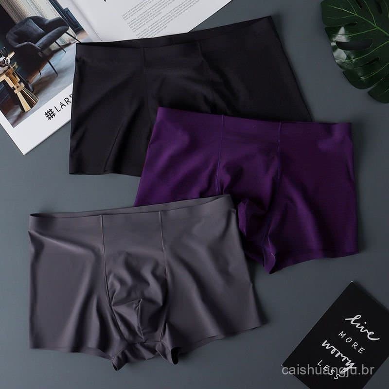 Boxers Masculinos De Seda Gelada , Cor Sólida , Peça Única , Sem Costura , Respirável , Cintura Média