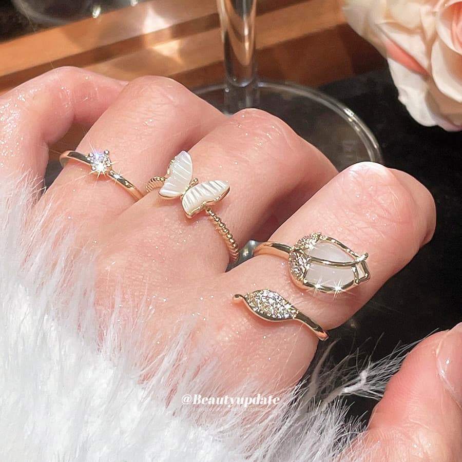 Estilo coreano zircão borboleta flor anel aberto nicho High-End índice dedo anel doce elegante elegante anel pulseira