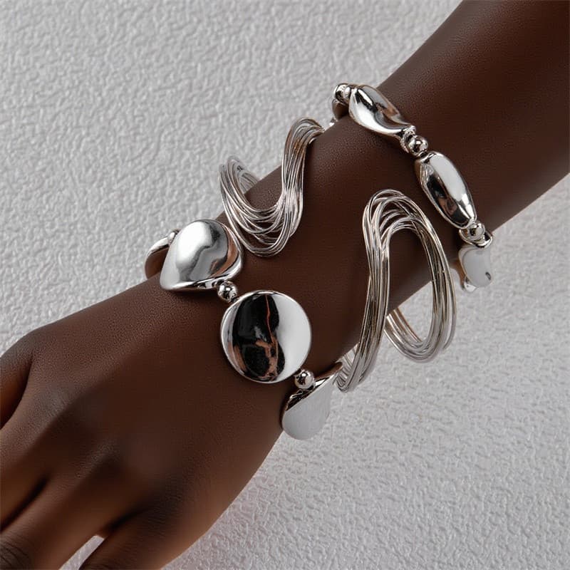 Moda 3 Peças De Fio Multicamadas Geométrico Aberto Pulseira Feminina Joias De Metal Presente De Feriado
