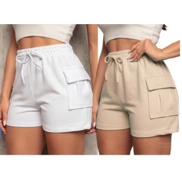 KIT 2 SHORT CARGO FEMININO MOLETINHO COM BOLSOS LATERAIS TENDÊNCIAS VERÃO