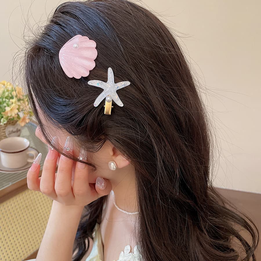 Cabelo De Concha De Estrela Do Mar 2 Peças/s Para Grampos De Femininos De Férias À Beira -