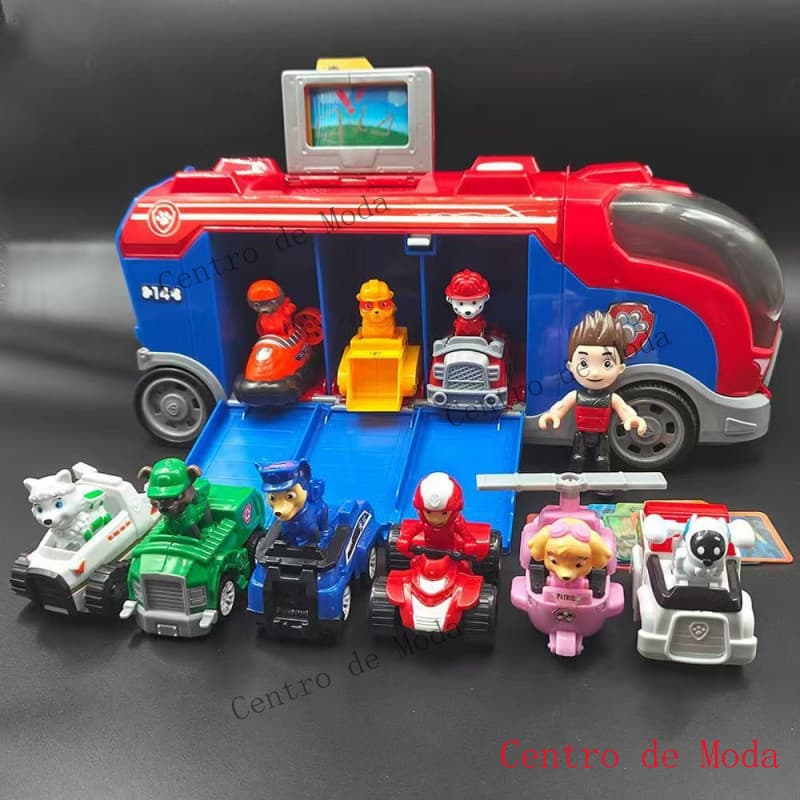 Carro de Inércia Patrulha Canina Completo com Retorno Automático, Ônibus da Equipe de Resgate, Carro de Obstáculos Mu MY