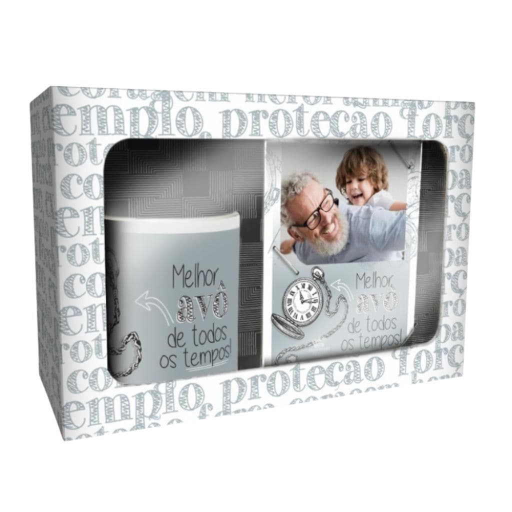 Caixa Presente Com Porta Retrato E Caneca Melhor Avô 16x23x8