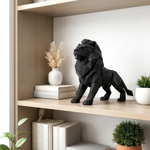 LEÃO ESCULTURA DECORAÇÃO ELEGANTE PRETO DE LUXO ESTATUETA